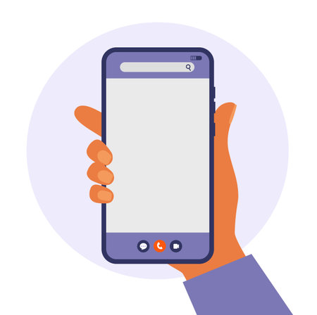 Smartphone screen. Hand holding a phone. illustration in flat style.のイラスト素材