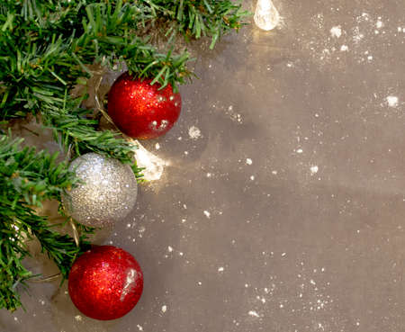 a beautiful postcard made of Christmas toys and Christmas treesの写真素材