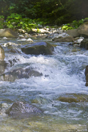 Fast mountain stream in the spray