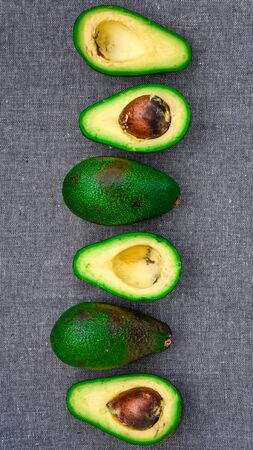 Banner for organic healthy food concept of avocados, top view, vegetarian food
