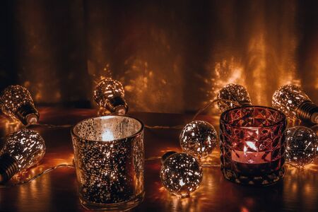 home decor, Candle lantern decoration, fire candle light night background Krezenlicht, Muster,...