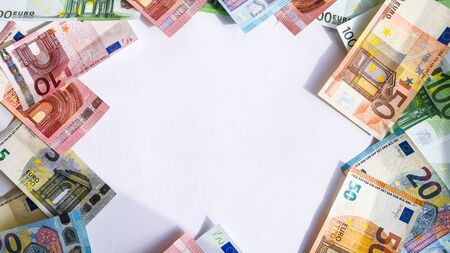 Mocup of Euro banknotes. Financial background. Different Euro banknotes frame. Business, finance,...