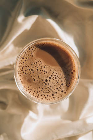 Cup of latte cappuccino. Morning coffee aesthetics vibes. Breakfast. Hard shadows. Delicate light