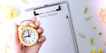 Yearly goals planner on white background. Planning year to stay productive when working from home...