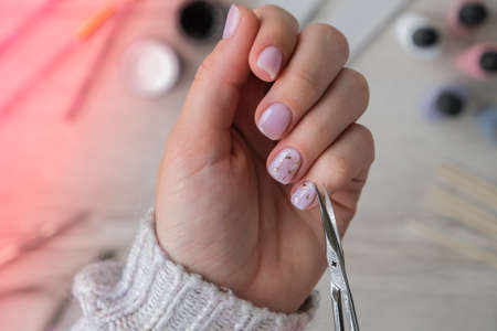 Modern female nude design manicure. Nail care, Self care. Do manicure by yourself while staying at...