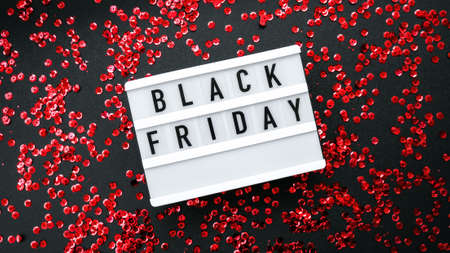 Lightbox with text BLACK FRIDAY on dark background, Sale shopping concept. Online shopping Template Black friday sale mockup fall thanksgiving promotion advertising Big sale. Cyber monday. Holidayの写真素材