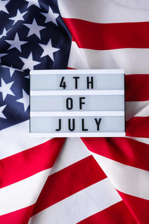 American flag. Lightbox with text 4TH OF JULY Flag of the united states of America. July 4th Independence Day. USA patriotism national holiday. Usa proud. Freedom conceptの写真素材
