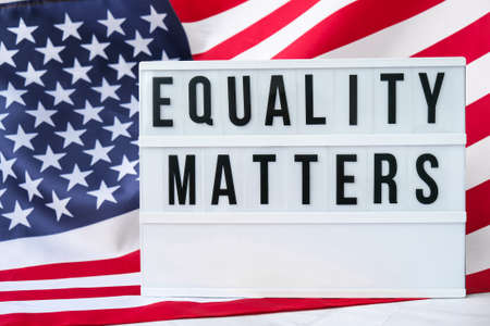 American flag. Lightbox with text EQUALITY MATTERS Flag of the united states of America. July 4th Independence Day. USA patriotism national holiday. Usa proud. Freedom conceptの写真素材