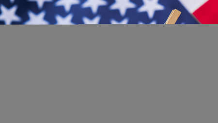 American flag with empty paper note copy space. Flag of the united states of America. July 4th Independence Day. USA patriotism national holiday. Usa proud. Freedom conceptの写真素材