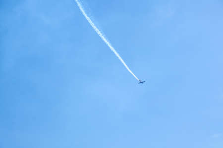 Kiev Ukraine July 2021 Overhead flying aircraft. Aircraft in formation during an aerobatics display...