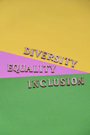 Message DIVERSITY INCLUSION EQUALITY. Motivational Words Quotes Concept. colorful background. Minimal creative concept. Concept Identity equity belonging empathyの写真素材