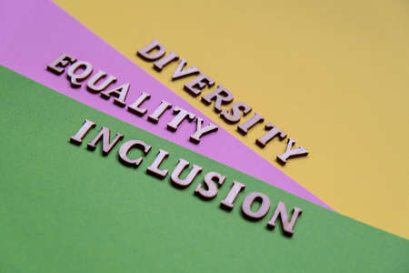 Message DIVERSITY INCLUSION EQUALITY. Motivational Words Quotes Concept. colorful background. Minimal creative concept. Concept Identity equity belonging empathyの写真素材