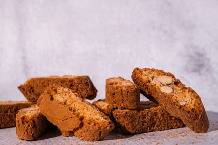 Biscotti Cantuccini Cookie Biscuits with Almonds Shortbread. Healthy food. Homemade fresh Italian...