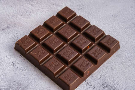 Kiev Ukraine - October 2021 chocolate Ritter Sport bar. German chocolate, different tastes. Square chocolate Bar made by Alfred Ritter GmbH Co. Sweet sugar foodのeditorial素材