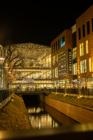 Gdansk Poland - April 2022. Forum gallery shopping mall at night. Modern shopping and entertainment centre. Architecture in the city center of Gdanskのeditorial素材