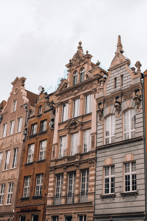 Gdansk Poland - May 2022 Dluga Street - Ulica Dluga on the old town. Old architecture historical...