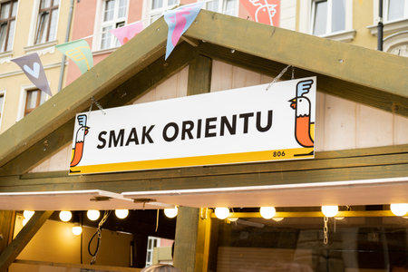 Gdansk, Poland - 9 August 2022 Polish culture Dominics Fair in Gdansk. Souvenir market. Street food...