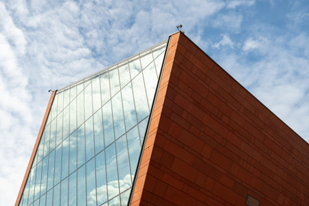 Gdansk Poland May 2022. Museum of the Second World War Modern exterior with glass facade. Transparent glass wall of museum. Element of facade of modern European buildingのeditorial素材
