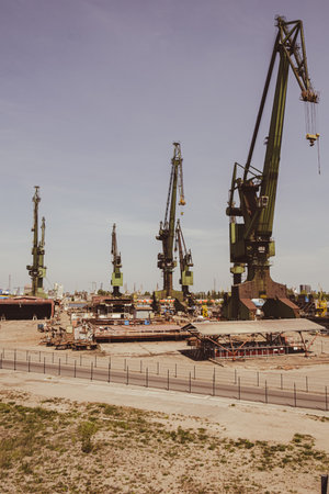 Industrial building at the Gdansk Shipyard, former Lenin Shipyard, prefabrication workshop and heavy...