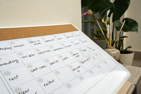 Monthly PLANNER filled with appointments and plans for next month. Busy month schedule. Magnetic...