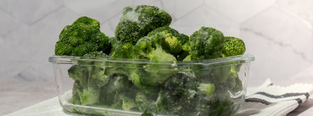 Frozen food broccoli florets homemade. Harvesting concept. Stocking up vegetables for winter storage. Healthy foodの写真素材