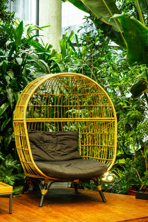 Green plants in botanical garden. Fresh natural background. Greenery interior. Fragment of the interior of greenhouse with tropical and indoor plants. Home gardening. Houseplants and urban jungle conceptの写真素材