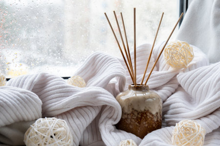 Aroma reed diffuser. Bottle container with wood stick diffusers Essential oils to scent your home...