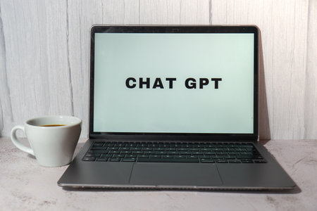 Gdansk, Poland - March 2023 Chat GPT app icon on screen of computer laptop MacBook Apple. Website of...