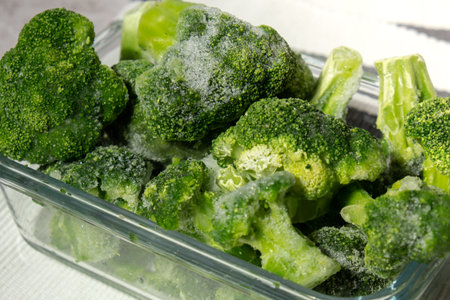 Frozen food broccoli florets homemade. Harvesting concept. Stocking up vegetables for winter...