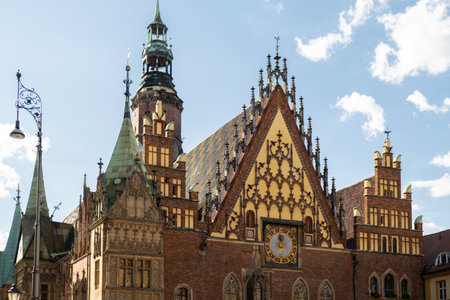 Wroclaw, Poland May 2023 Wroclaw central market square with old houses. Historical capital of...
