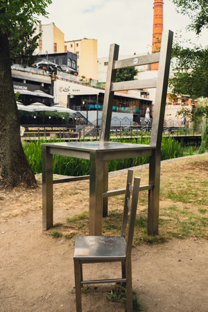 Bydgoszcz, Poland August 2022. Chairs View of City of Architecture famous popular tourist attraction travel destination Bydgoszcz near Brda River. Museums and monuments The largest city in the Kuyavian-Pomeranianのeditorial素材