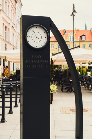 Bydgoszcz, Poland August 2022. Clock on main square View of City of Architecture famous popular tourist attraction travel destination Bydgoszcz near Brda River. Museums and monuments The largest city in the Kuyavian-Pomeranianのeditorial素材