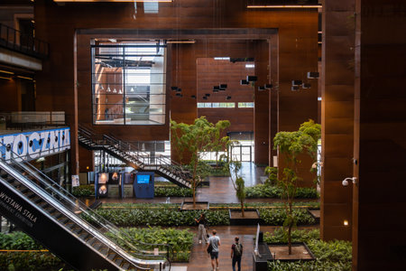 Gdansk Poland May 2 2023 Indoor trees Modern interior design in European Solidarity Centre Gdansk...