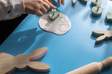 Workshop cutting figures Children air dry clay activity handicraft idea. DIY process step by step...