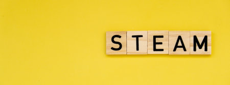 STEAM inscription. Science Technology Engineering Arts Mathematics. Concept of education innovation for student at school and homeschool. Text wordの写真素材