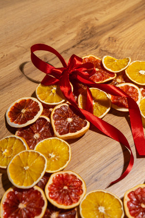 Step by step instruction of making handmade Christmas wreath made of dry fruits oranges and...