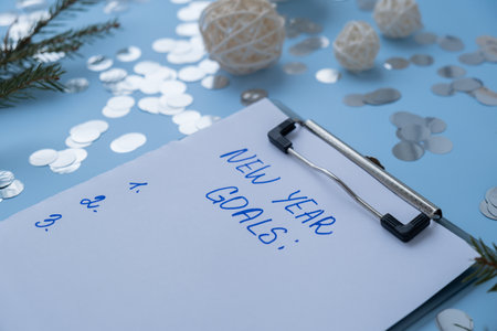 Handwritten promises and aims. Preparation for new year new life new me. Visualizing wish list for 2025. Dreams plan action resolutions for coming year. Inspirational self improvementの写真素材