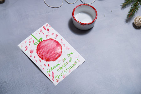 Christmas ball Gift Christmas idea. Do it yourself instructions postcard eco-friendly decoration. Making handmade presents children's diy projects. Holiday family time. Creative activityの写真素材