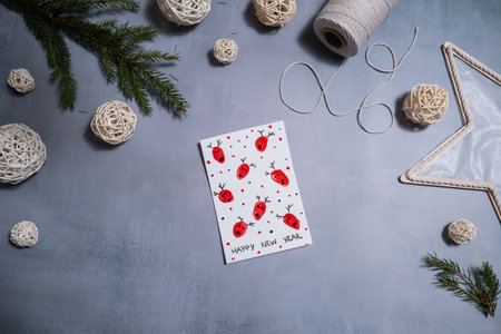 Reindeer fingerprints Gift Christmas idea. Do it yourself instructions postcard eco-friendly decoration. Making handmade presents children's diy projects. Holiday family time. Creative activityの写真素材