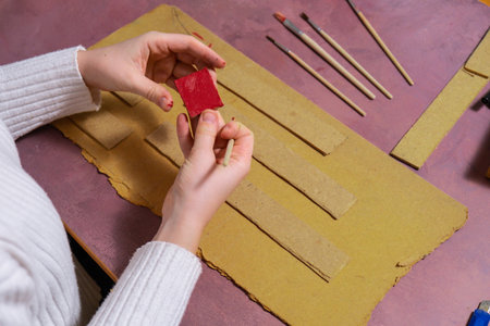 Wooden Christmas tree handmade Storytelling creating craft Christmas holiday decoration. Tactile...