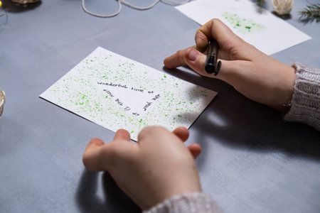 Christmas tree Sustainable Christmas preparation Diy process of making handmade greeting cards. Step...