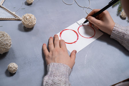 Christmas balls Sustainable Christmas preparation Diy process of making handmade greeting cards. Step by step activity for children. Inclusive and responsible stress relief holiday hobbyの写真素材