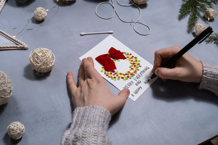 Christmas wreath Sustainable Christmas preparation Diy process of making handmade greeting cards....