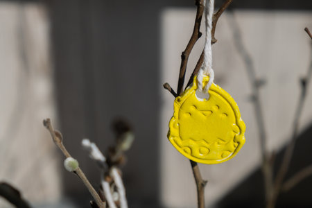 Do it yourself air dry clay crafts for Easter holiday. Decoration gift idea Handmade children craft. Step by step instruction of painting, pressing figuresの写真素材