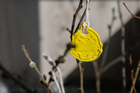 Do it yourself air dry clay crafts for Easter holiday. Decoration gift idea Handmade children craft. Step by step instruction of painting, pressing figuresの写真素材