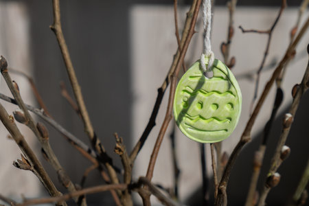 Do it yourself air dry clay crafts for Easter holiday. Decoration gift idea Handmade children craft. Step by step instruction of painting, pressing figuresの写真素材