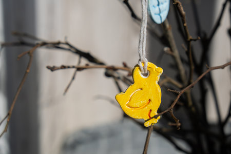 Do it yourself air dry clay crafts for Easter holiday. Decoration gift idea Handmade children craft. Step by step instruction of painting, pressing figuresの写真素材
