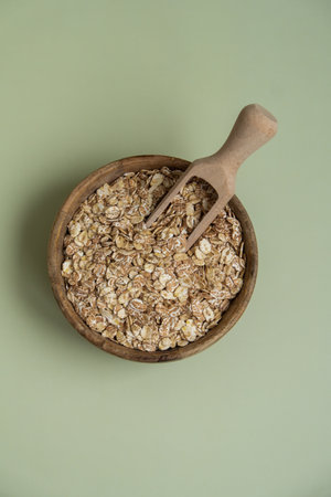 Raw oatmeal porridge Gluten free cereals. Health gut benefits. Concept of alternative whole spelt grain ingredient. Vegetarian diet recipes. Plant-based lifestyle. Copy space Protein richの写真素材