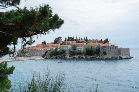 Sveti Stefan private island in Montenegro near Budva. Adriatic Sea Coast travel destination vacation...
