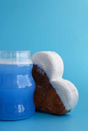 Blue drink Matcha beverage superfood Delicious fresh croissant topped with colorful flavor Ganache....